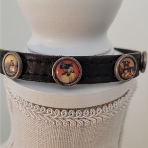 Lucky Pup Brand Leather Dog Collar w Vintage Dog Charms, 13” Long
